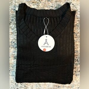 Anarbess  Black Ribbed V-Neck Sweater for Women